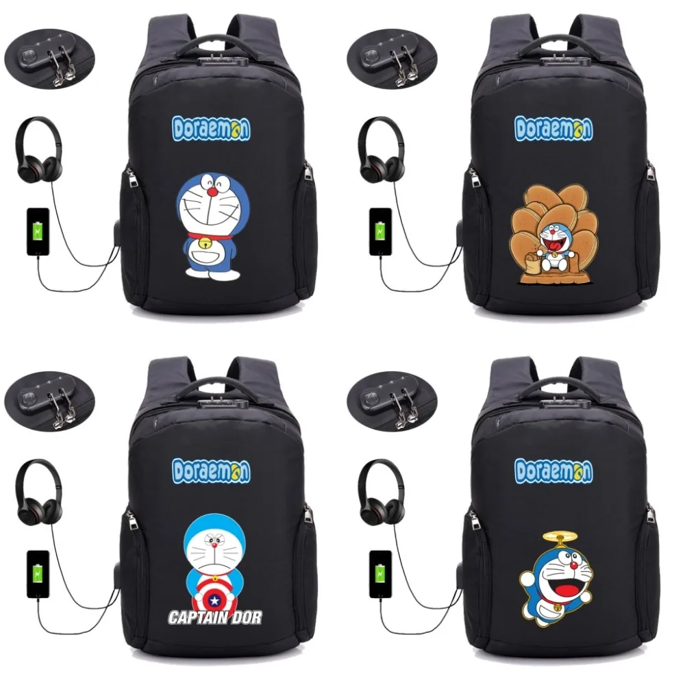 

Аниме мультфильм Дораэмон рюкзак, повседневный рюкзак с защитой от кражи, рюкзак для ноутбука с USB-зарядкой, студенческий рюкзак для книг, му...