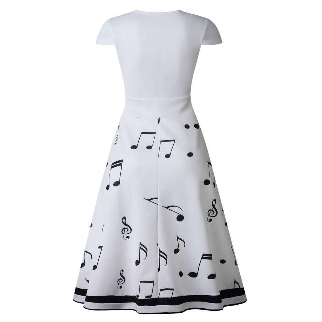 Dresses Fashion Women Musical Note Print Sleeveless O Neck Dress Femme 2019 Summer Elegant Evening Party vestidos | Женская одежда