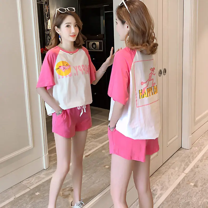 Женский Повседневный Спортивный костюм комплект из 2 предметов футболка с