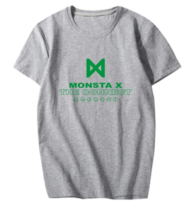 MONSTA X Футболка WE ARE HERE концерт мирового турне с коротким рукавом футболки мужские/женские летние повседневные японский веер концертная футболка - Цвет: gray