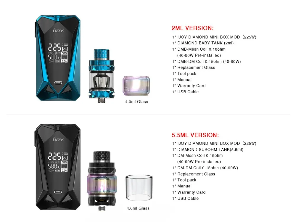 Оригинальный IJOY Алмазный Мини Набор Алмазные небольшой бокс мод Vape 225 Вт с