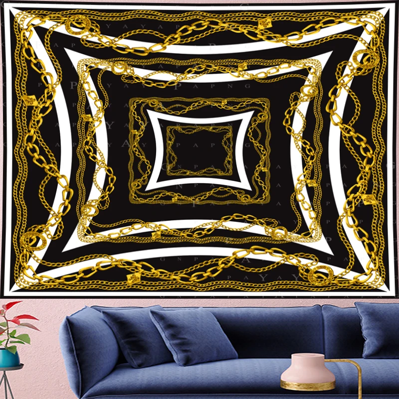 

Nordic Style Classical Deconstruction gold chain Tapestry Vintage personality punk chain Tapestries Retro macrame Wall Hanging