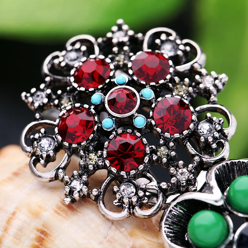 Зеленые эмалевые красные хрустальные цветы Этнические браслеты для женщин