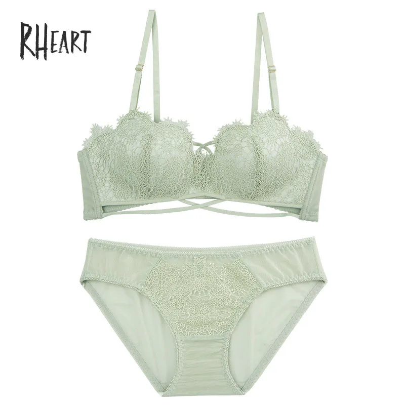 Green Roseheart новые зеленые женские модные комплекты бюстгальтеров с перекрестными лямками, нижнее белье, хлопковые трусики, нижнее белье, сексуальное нижнее белье, комплекты беспроводных чашек A B - Цвет: Green