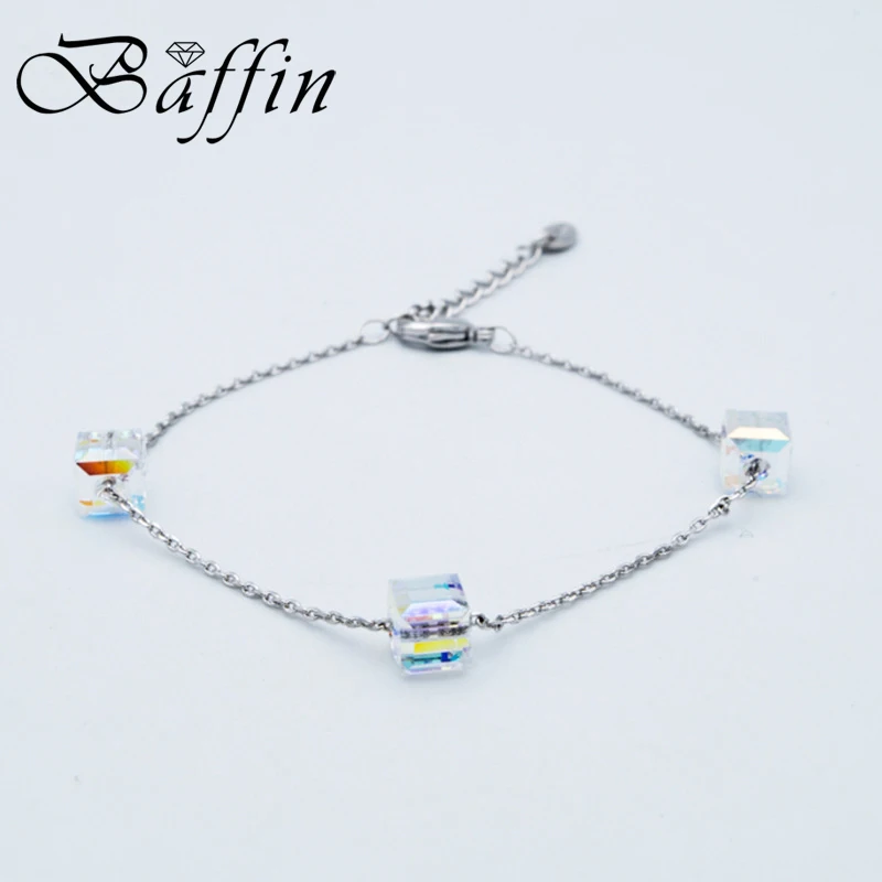 BAFFIN Simple Cube Crystals Beads Chain Bracelets From SWAROVSKI Handmade Knots Lucky Bracelet Silver Color Jewelry | Украшения и