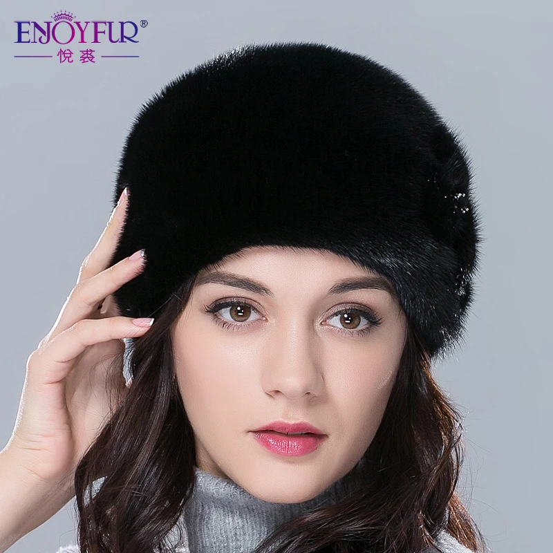 Натуральная норковая меховая шапка для женщин Зимняя импортная вся цветочный