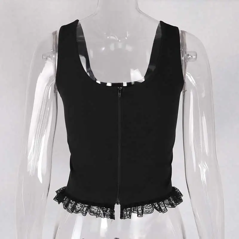 Женский топ на бретельках в готическом стиле черный облегающий Топ без рукавов