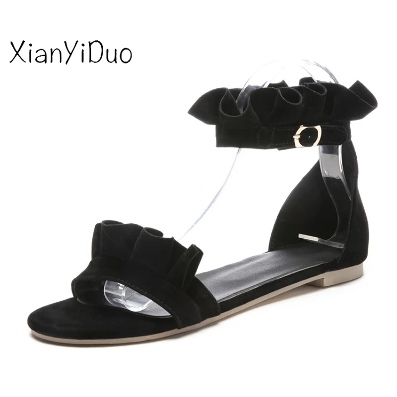 Xianyiduo/2018 Милая Летняя женская обувь на плоской подошве Босоножки с открытым