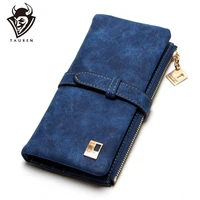 Cheaper   New Fashion Women Wallets Drawstring Nubuck Leather Zipper Wallet Womens Long Design Purse Two Fold More Color Clutch