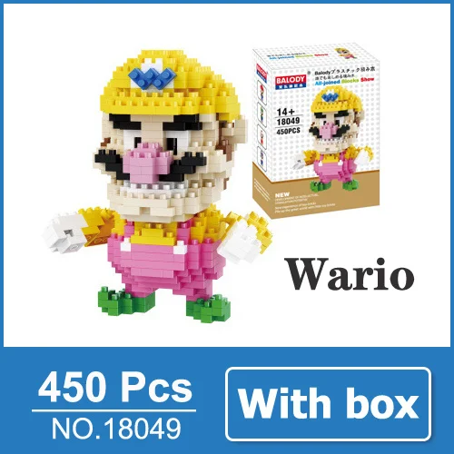 Wario with box LOZ Mario Bros игрушечная фигурка модель Луиджи, Марио, Йоши строительные блоки японская игра аниматор игрушка для детей 9+ Подарочные игрушки - Цвет: Wario with box