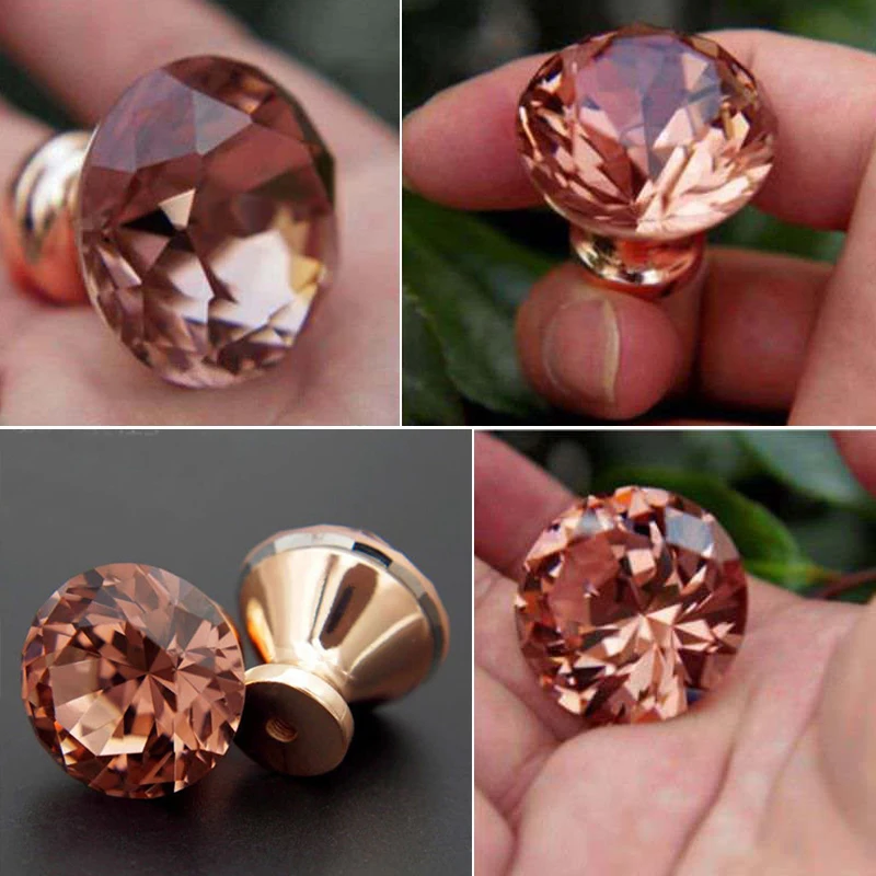 2 PCS / 4 Rose Gold DIY Unique Color Pull Handle Crystal Cabinet Drawer Door Knob 30mm | Обустройство дома