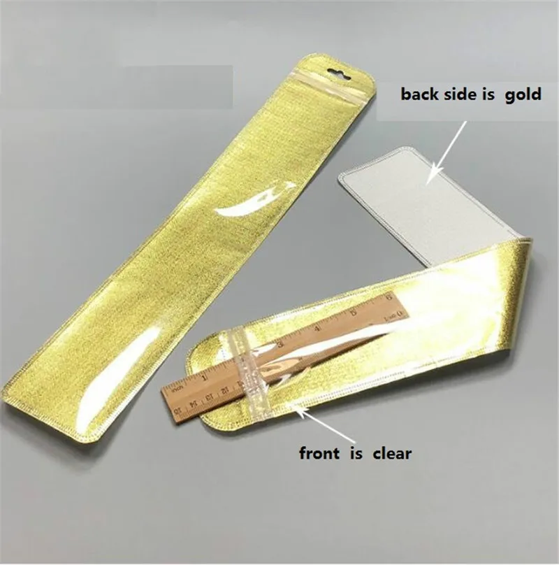Gold 50 шт., 7x40 см, длинная, Серебряная/Золотая, прозрачная, пластиковая сумка на молнии, ziplock, сумка для часов, ремень, упаковка, пластиковая косметическая сумка - Цвет: Gold