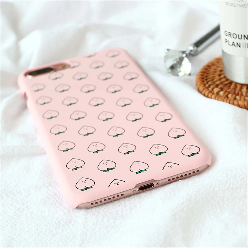 Lovely Cartoon Peach Smiley face Ultra Thin Matte Hard PC Phone Case For iPhone 5 5S SE 6 6S 7 8 Plus X 10 Shell Capa |