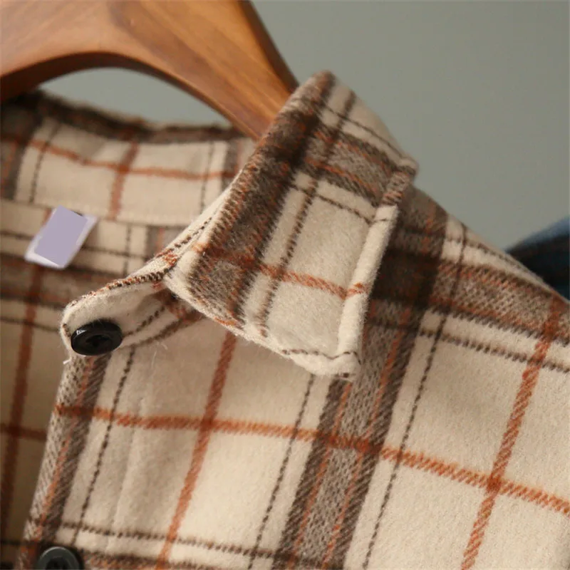 Женская Осенняя блузка в стиле ретро шерстяная рубашка клетку с длинным рукавом