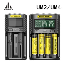 NITECOR UM4 UM2 C4 VC4 LCD Смарт зарядное устройство для Li-ion/IMR/INR/ICR/LiFePO4 18650 14500 26650 AA 3,7 1,2 V 1,5 V батареи D4