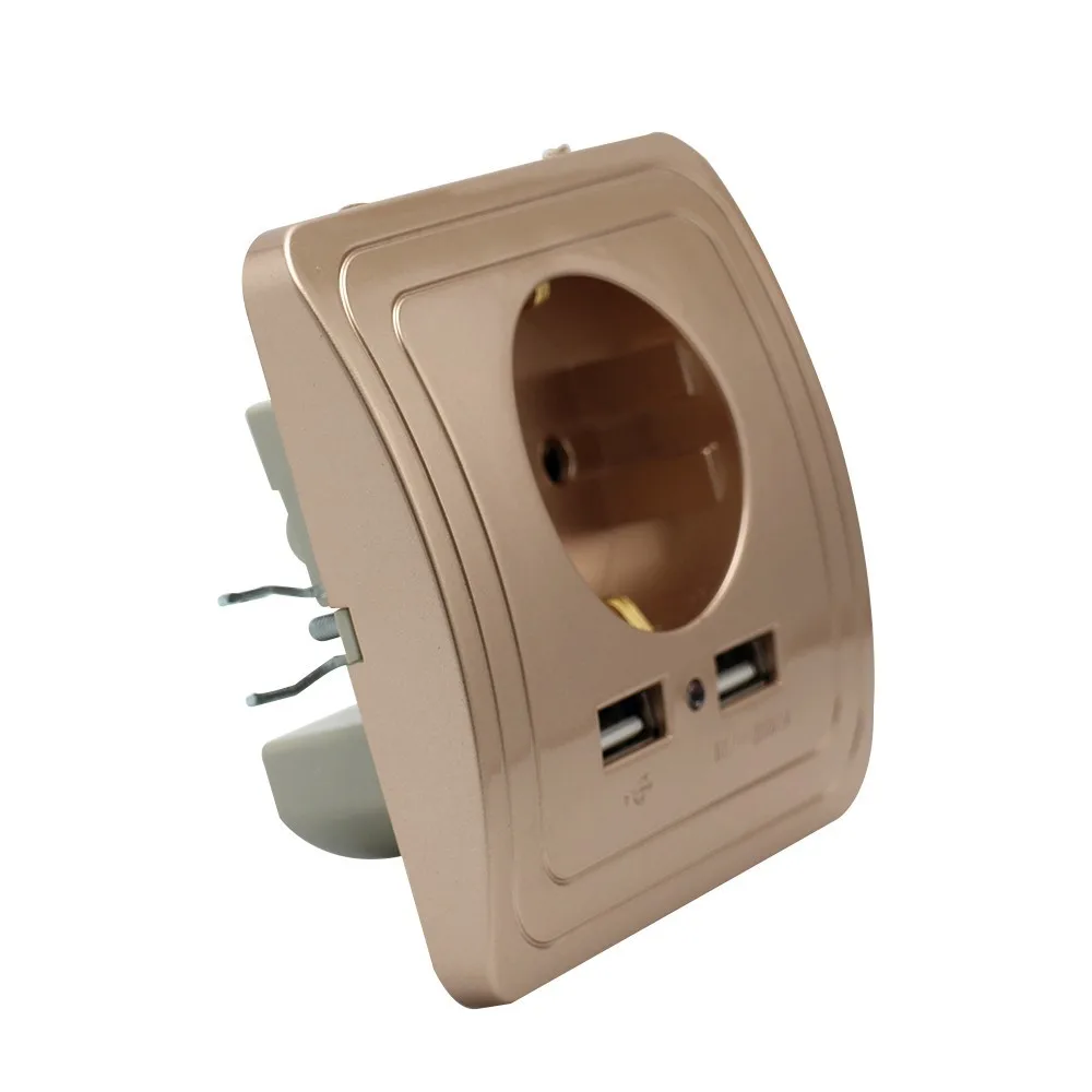 Настенный сенсорный выключатель, штепсельная розетка с двумя usb-переключателями, белое, черное, золотое, Хрустальное стекло, 1, 2, 3 комплекта, 1 способ от Makerele - Цвет: Champagne EU Plug