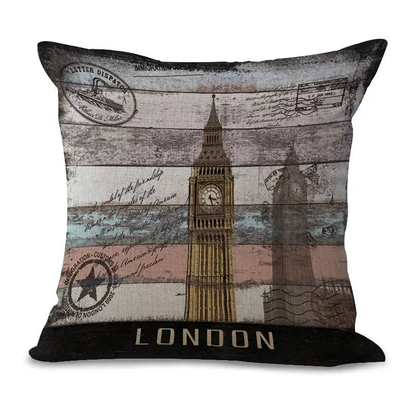 Винтаж Лондон Париж Москва в римском стиле здание для подушек из хлопка и льна