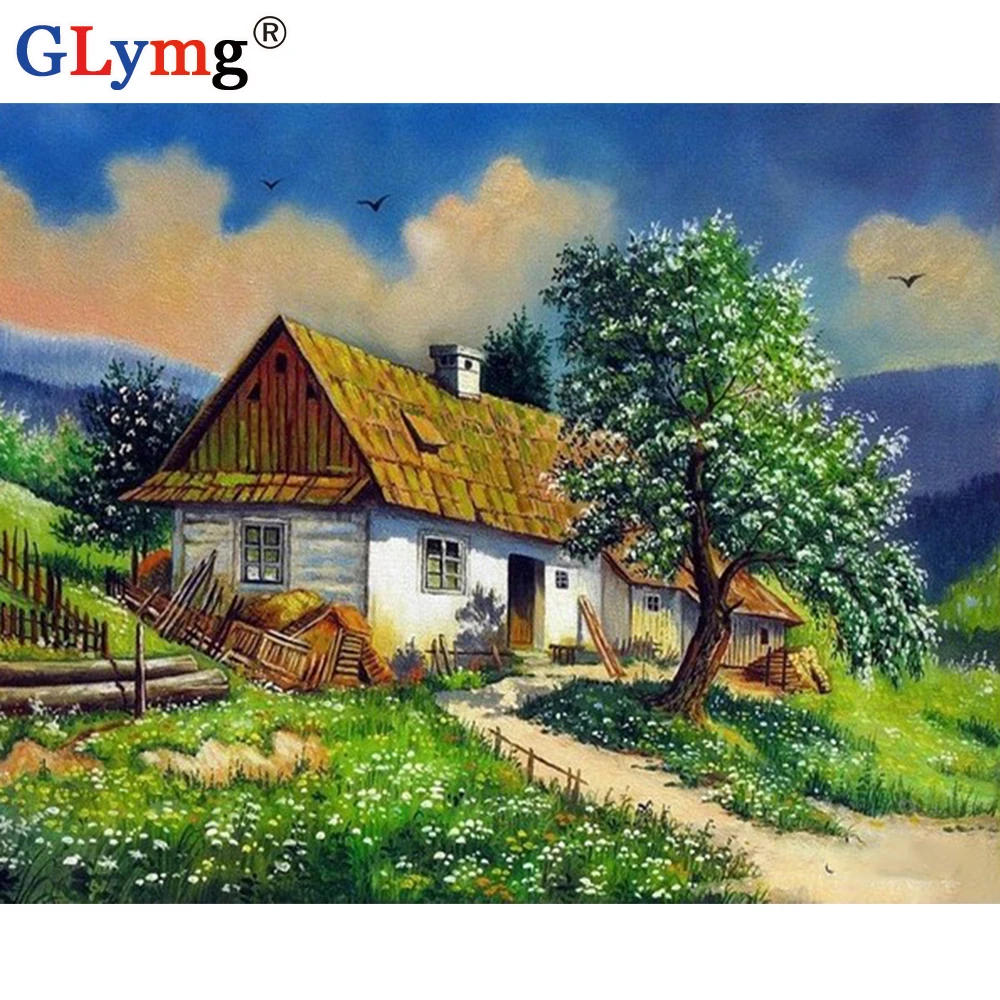 GLymg Diy Алмазная картина домик дерево пейзаж вышивка крестиком полностью
