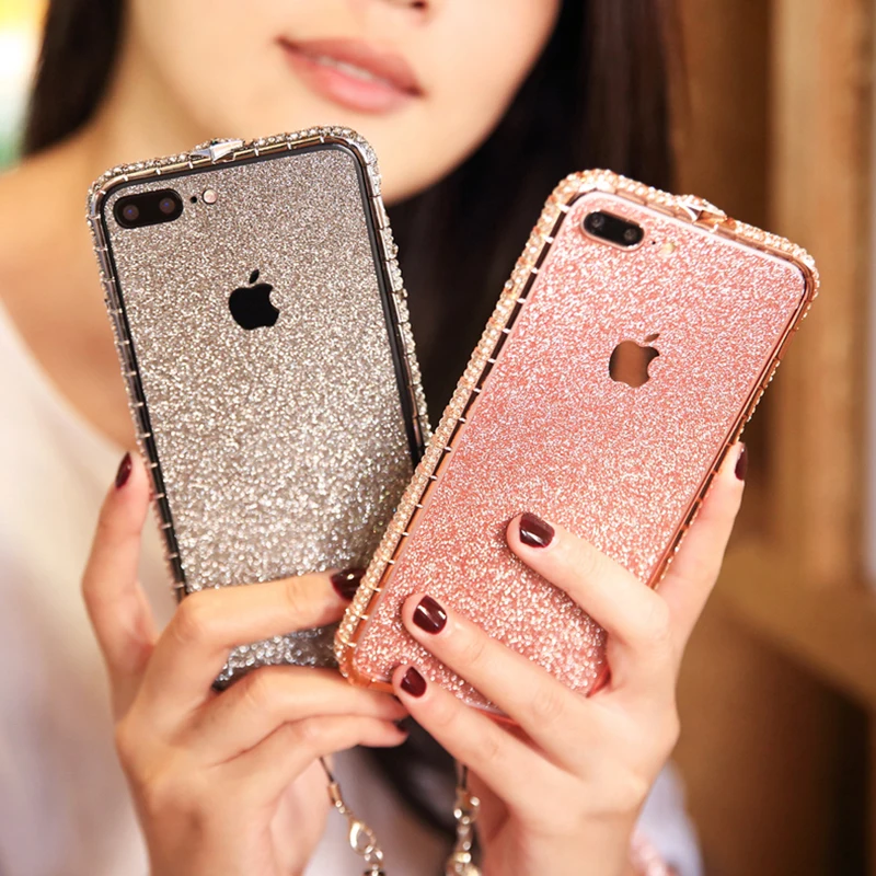 Luxuy Алмазный бампер для iPhone X 6 S 7 8 плюс модные блестящие кристалл чехол телефона