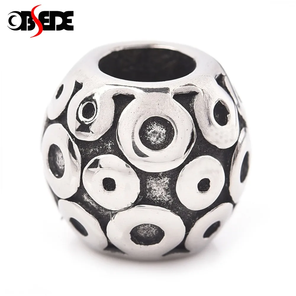 Европейские Бусины из нержавеющей стали с отверстием 5 мм круглые металлические