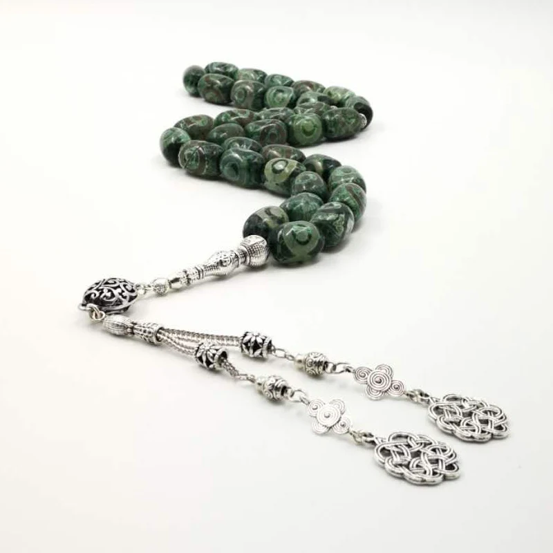 Глаза Агаты камень Tasbih натуральный Агаты мужские Молитвенные Четки из бусин мусульманский зеленый 33 бисер субха
