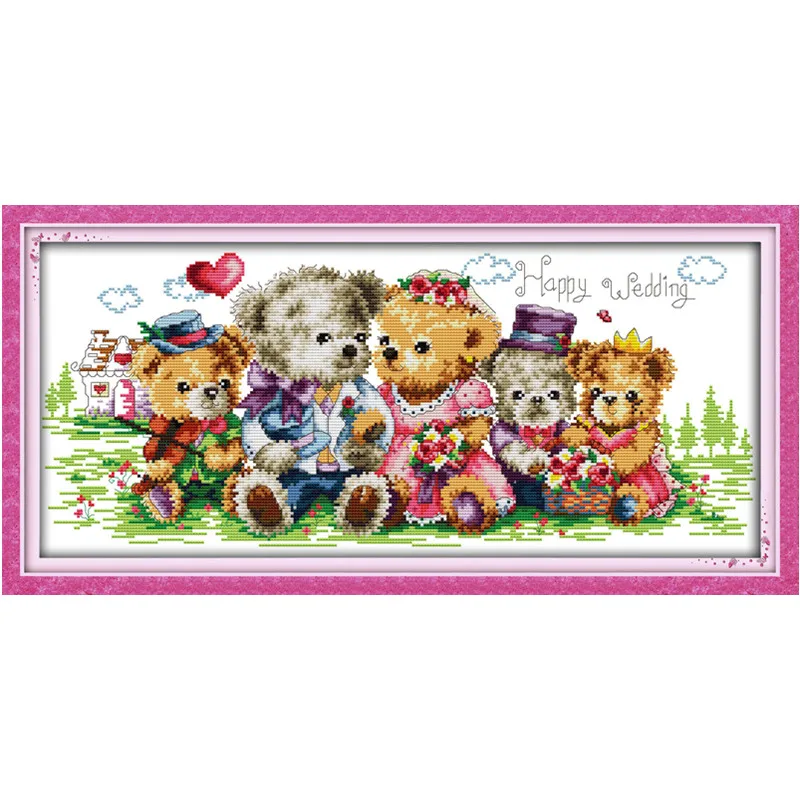 Мишка семья мультфильм игрушка живопись Счетный напечатаны на холсте DMC 11CT 14CT