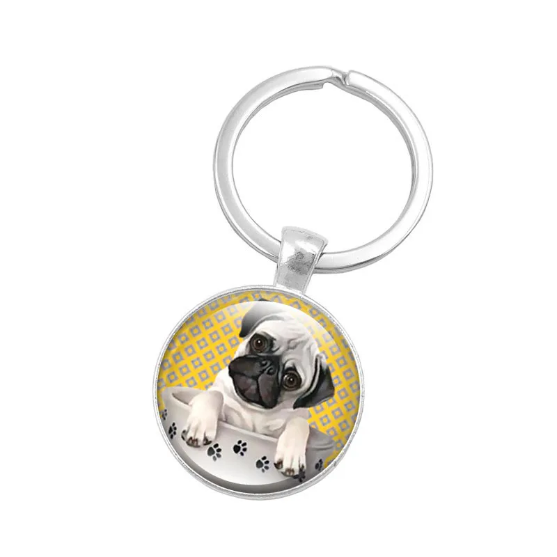 

Zinc Alloy Silver Plated Pug and Footprints Key Chains P Dog Souvenir