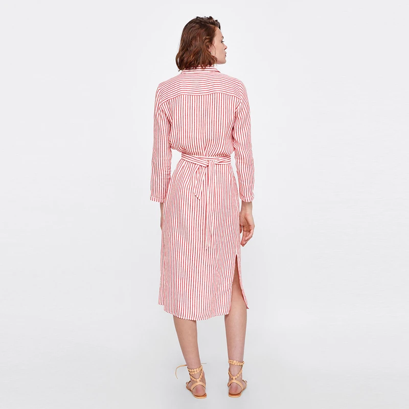 Женское платье рубашка с длинным рукавом и галстуком бабочкой приталенное на