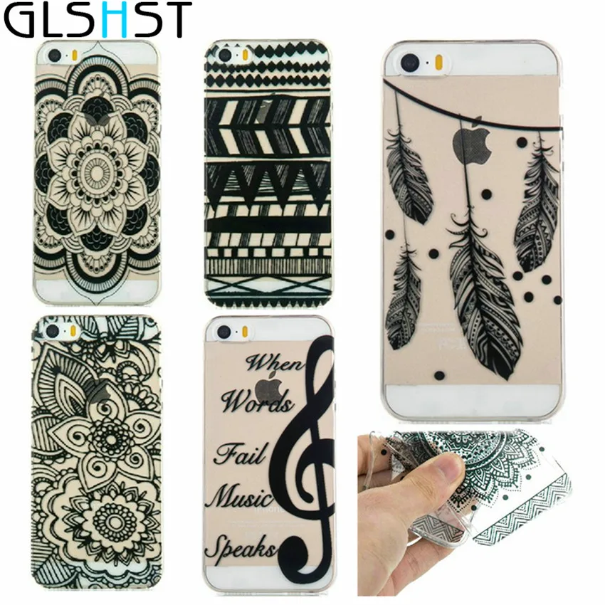 GLSHST Прозрачный Мягкие TPU Крышка Для Iphone 6 S Плюс 5.5 Дюйм(ов) Ясно Черный Узор Кремния
