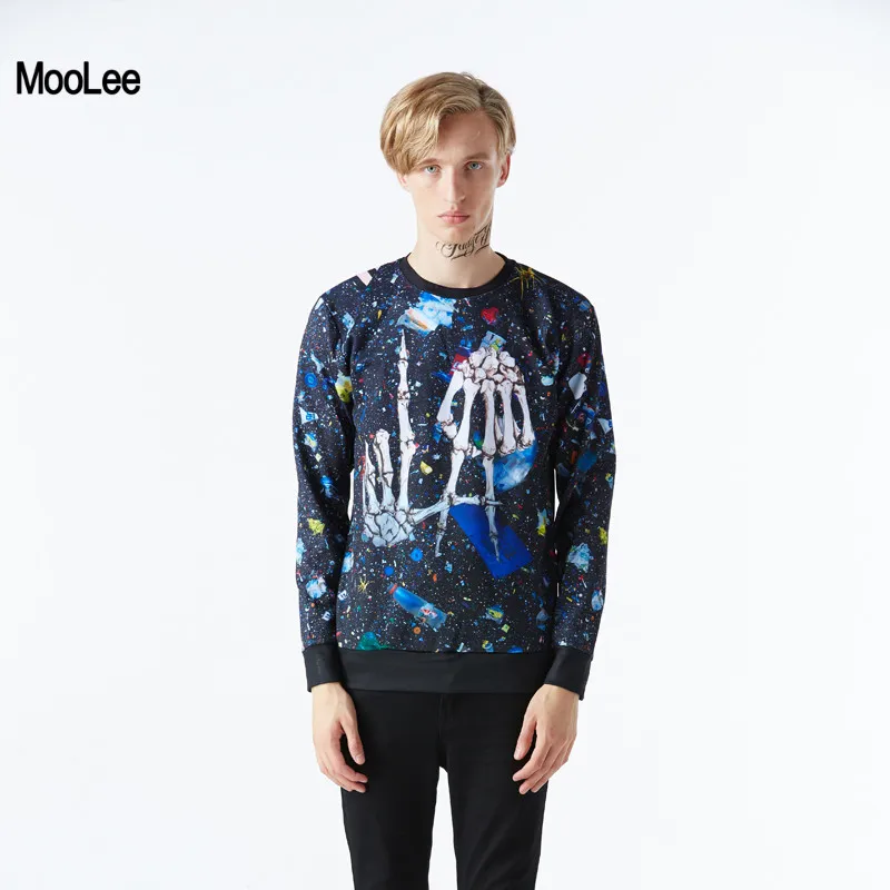 2017 Hoodies Men Loose Style Printed Bones Hooded Round Collar 3d Sweatshirts Long Sleeve Spring Autumn Slim Fit Hoody XL | Мужская