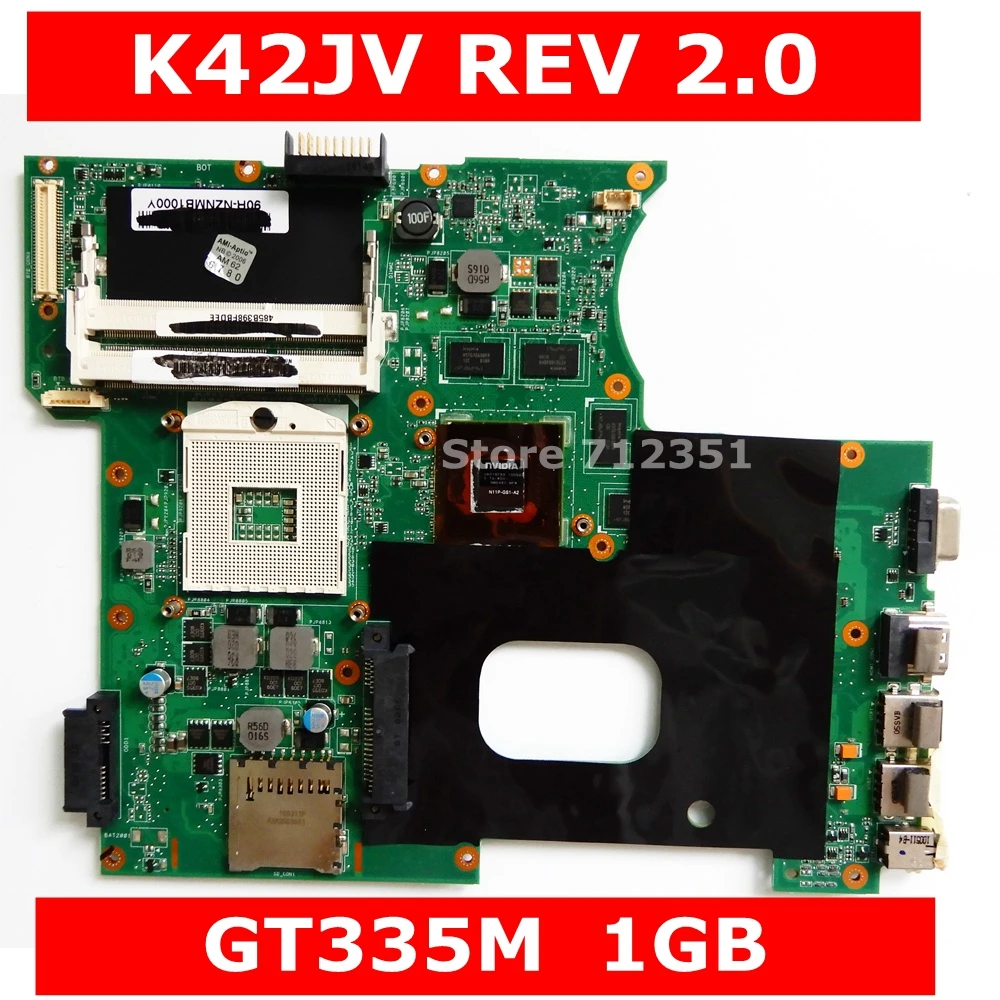 K42JV GT335M 1 ГБ материнская плата версия 2 0 для ASUS A42J X42J K42J Материнская ноутбука Тест
