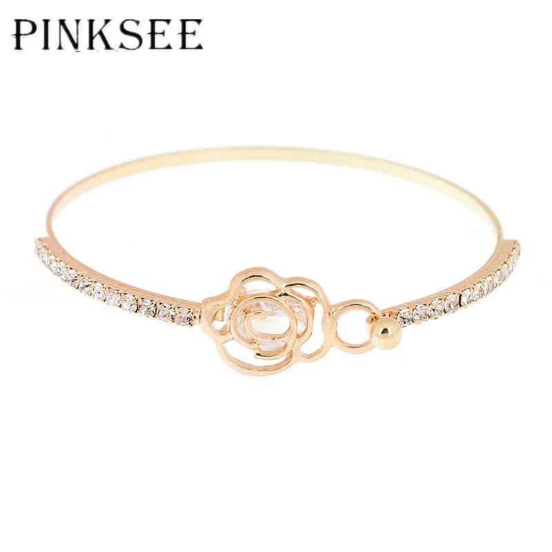 PINKSEE 2018 элегантная бижутерия розовый цветок золотые браслеты браслет на руку для