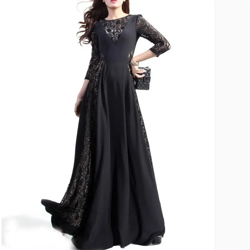 Длинное кружевное платье в пол женское большого размера на весну и осень|lace dress|long