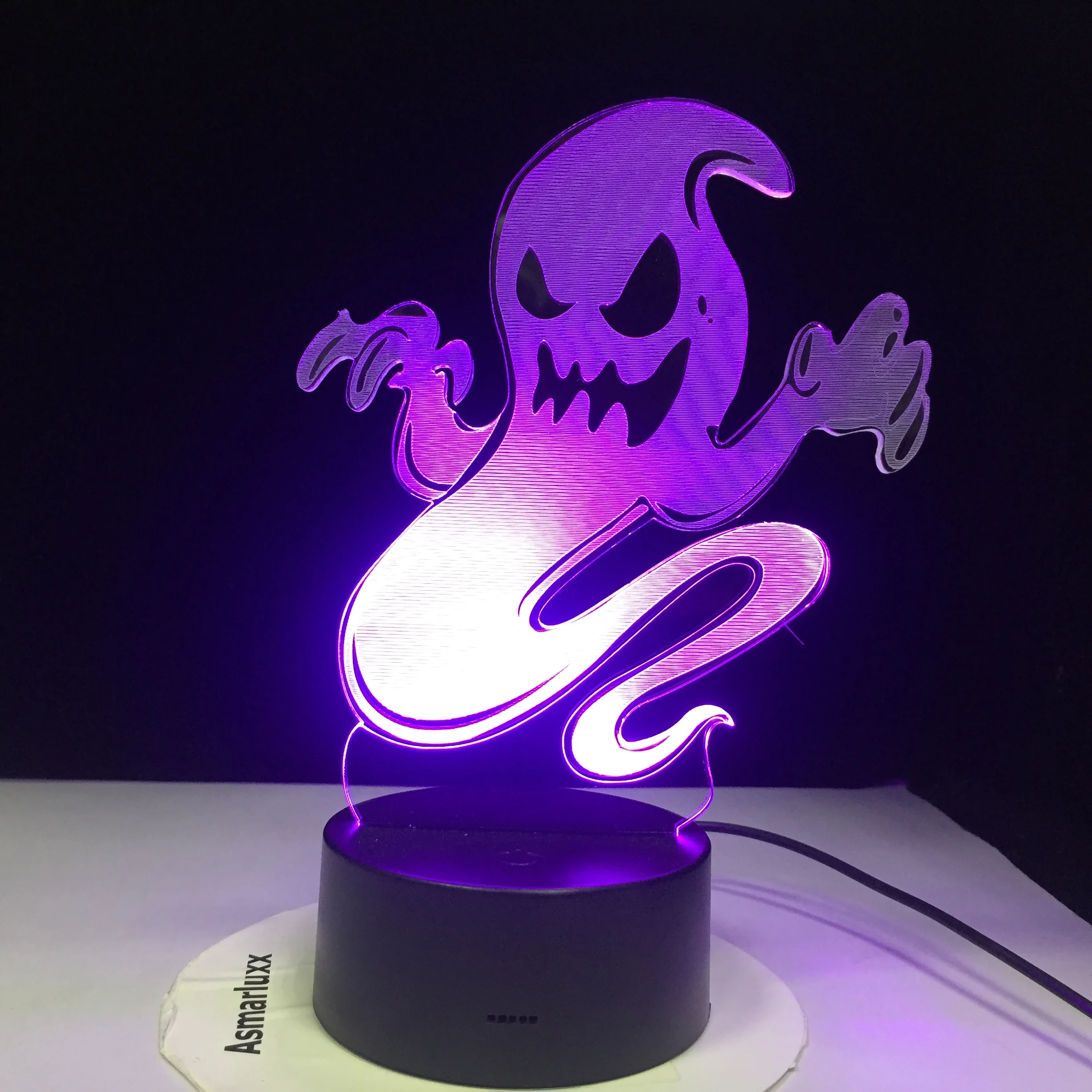 Ghost Smoke 3D LED ночник меняющая лампа Хэллоуин Череп свет акриловая Голограмма