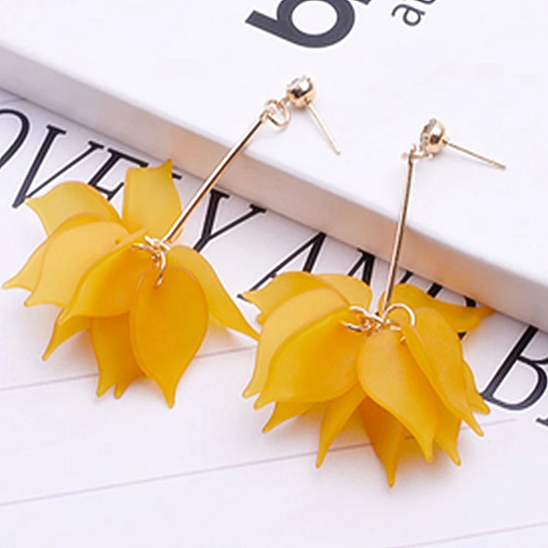 Женские длинные серьги E0316 модные с подвеской в Корейском стиле розовым цветком