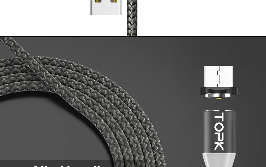 TOPK 1 м светодиодный магнитный кабель для iPhone Xs Max Xr 8 7 6 магнитная зарядка usb type C кабель и Micro USB кабель для samsung Xiaomi huawei USB C
