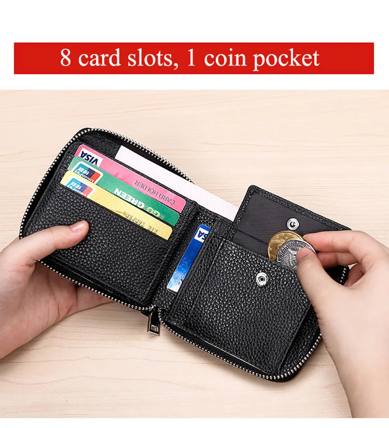 RFID мужской кошелек короткий кошелек с застежкой-молнией из натуральной кожи кошельки для мужчин кошелек для монет кошелек держатель кредитной карты черный кофе