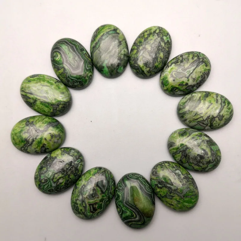 fashion charm 25x18MM gree onyx natural stone bead for jewelry making 12Pcs/lot cab cabochon oval Ring Necklace DIY accessories