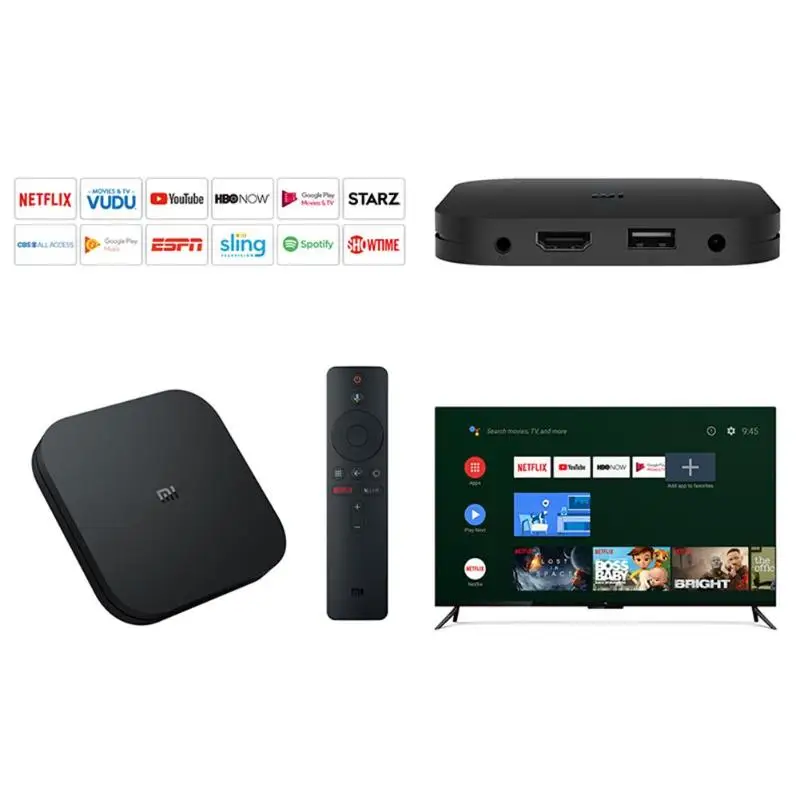 Xiaomi Mi ТВ коробка S Smart 4K со сверхвысоким разрешением Ultra HD, 2G 8G Android 8,1 WI-FI Google Cast Netflix Media Player IPTV Set-top BOX 3 штепсельная вилка европейского стандарта
