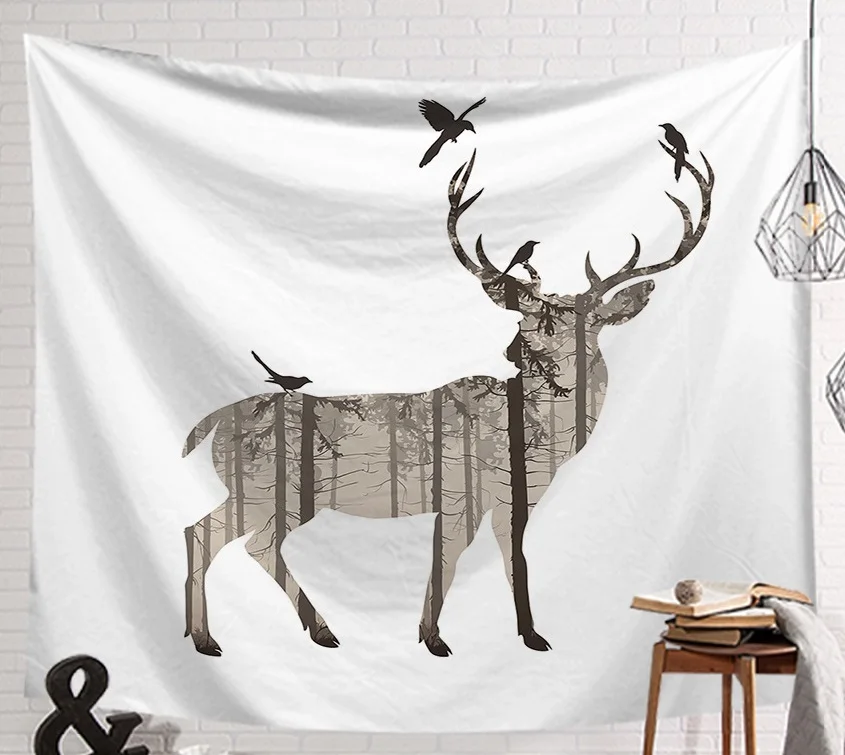 

CAMMITEVER Tapestry Forest Pattern Bird Deer Wall Hanging Animal Printed Sheets Bedding Decorative Tapestries Simple Style