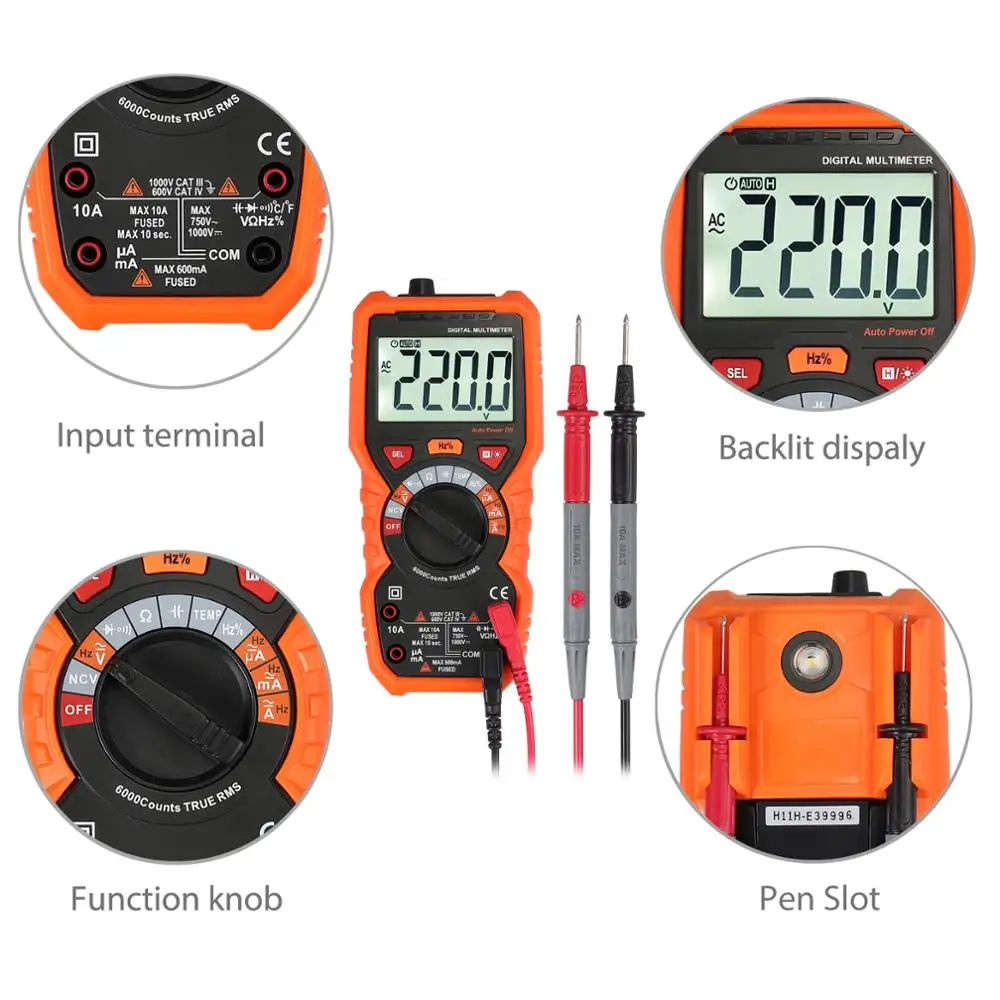 Цифровой мультиметр proter True RMS 6000 отсчетов Автоматический диапазон