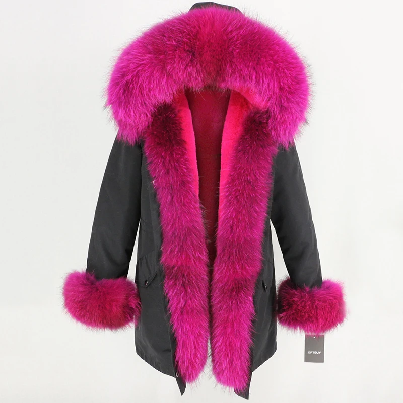 OFTBUY, пальто с натуральным мехом, зимняя куртка для женщин, натуральный мех енота, капюшон, водонепроницаемая, длинная парка, съемная, уличная одежда, роскошные парки, теплые