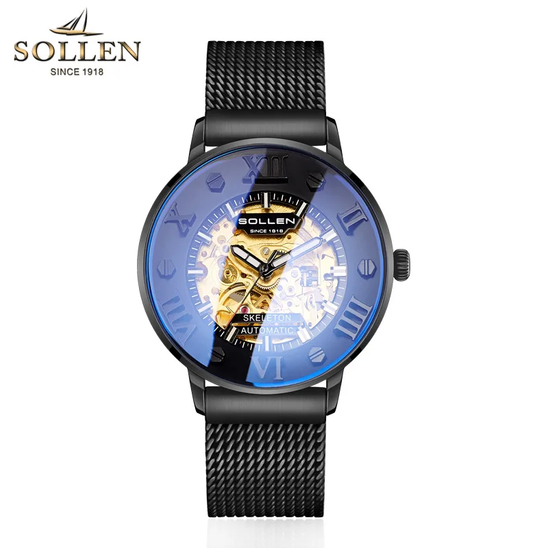 Механические часы Skeleton Tourbillon мужские классические автоматические из кожи