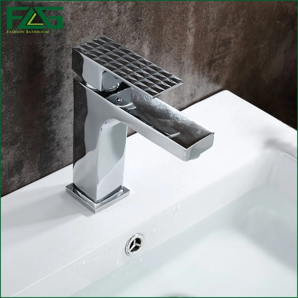 FLG Chrome Brass Basin faucets Deck Mounted Cold and Hot Water Square Bathroom Faucet Bath Sink Spool Tap 851-11C | Обустройство дома