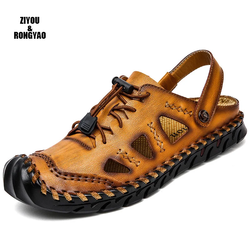 

2019 New Male Shoes Leather Men Sandals Summer Men Shoes Beach Sandals Man Fashion Outdoor Casual Leisure Size 48 Slip on