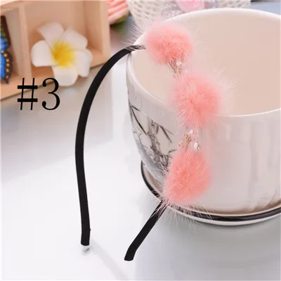3 balls pink 1 шт., 2 стиля, Зимняя повязка на голову, циркон, камень, меховые шарики, лента для волос, женские Украшения для волос, лента для волос для девочек, аксессуары для волос - Цвет: 3 balls pink