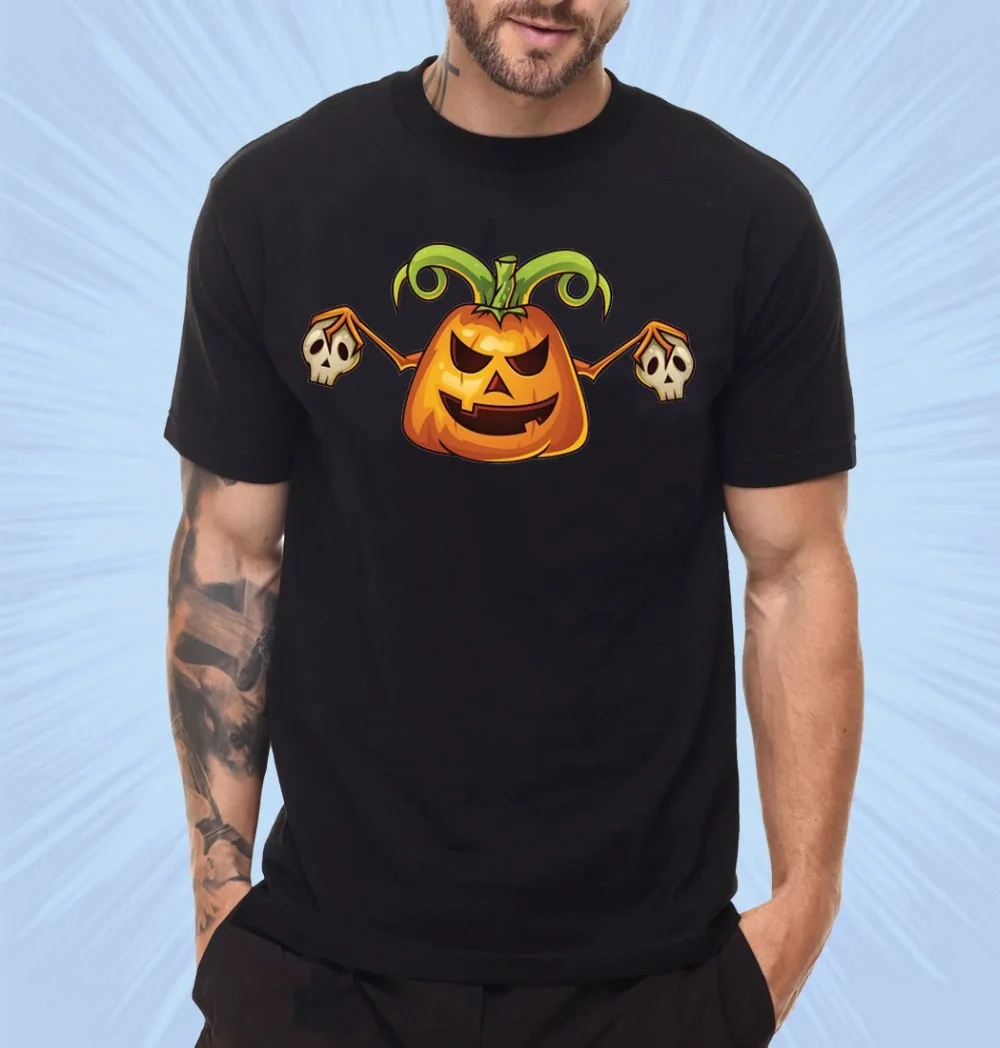 2017 Хэллоуин Тыква череп футболка Для мужчин шею Рубашка с короткими рукавами