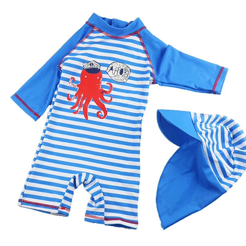 Летний купальный костюм в полоску для маленьких мальчиков детский с защитой от
