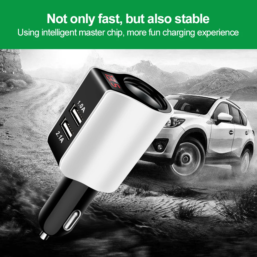 2 Ports USB Car Charger with LED Digital Car Cigarette Lighter Car-Charger USB Charge Adapter Voltage Tester 3.1A Max