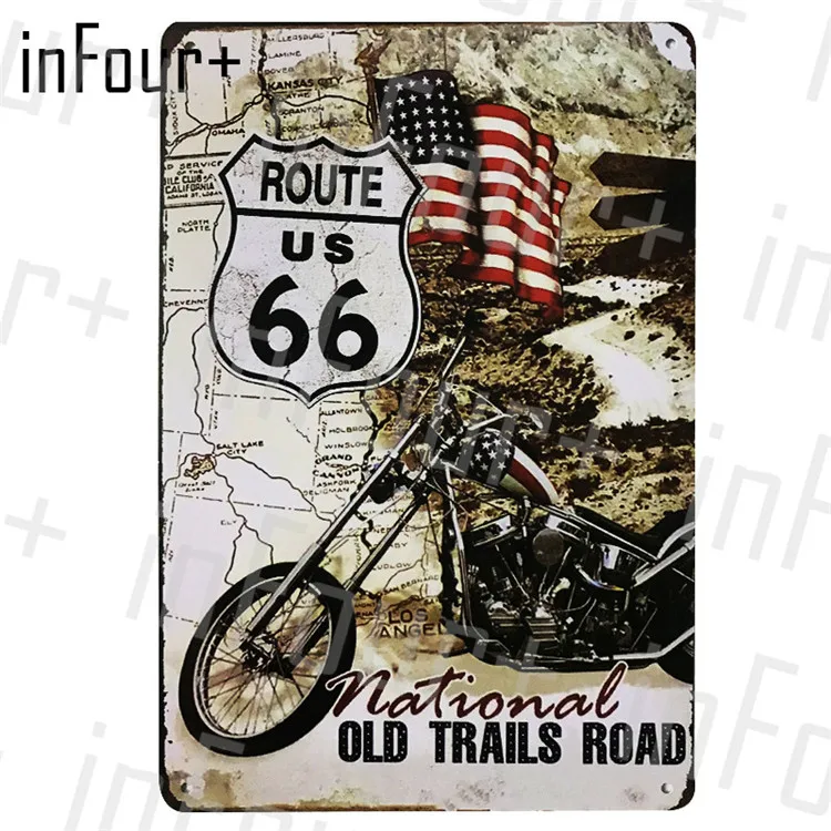 Новый Винтажный 66 Route Moto металлические таблички Декор для дома и бара винтажный